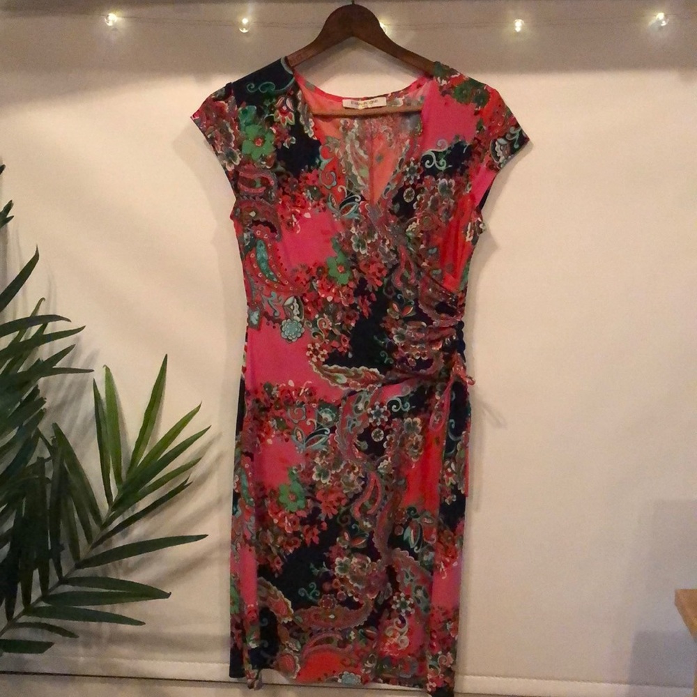 Pink and Navy Floral Paisley midi dress